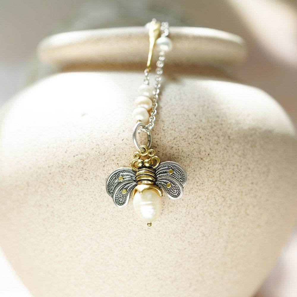 Bee Brave Honeypearl Charm Lume Pearl Chain 22” Waxing Poetic