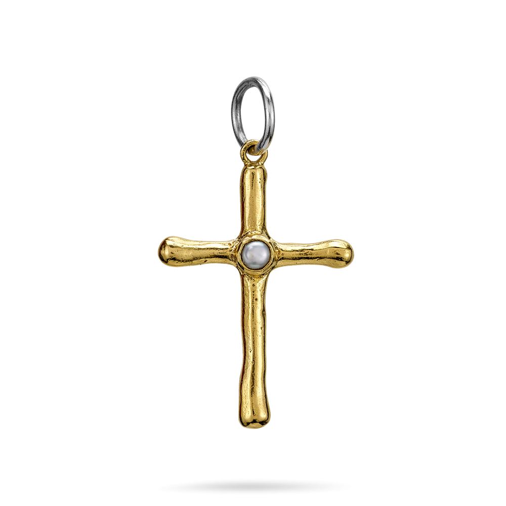 Poetic Cross with Pearl Pendant Ceramic Coated Brass Waxing Poetic
