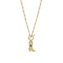 Gold necklace with a cowboy boot pendant on a white background-1