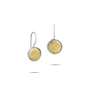 Gold circular earrings with silver hooks on a white background-1