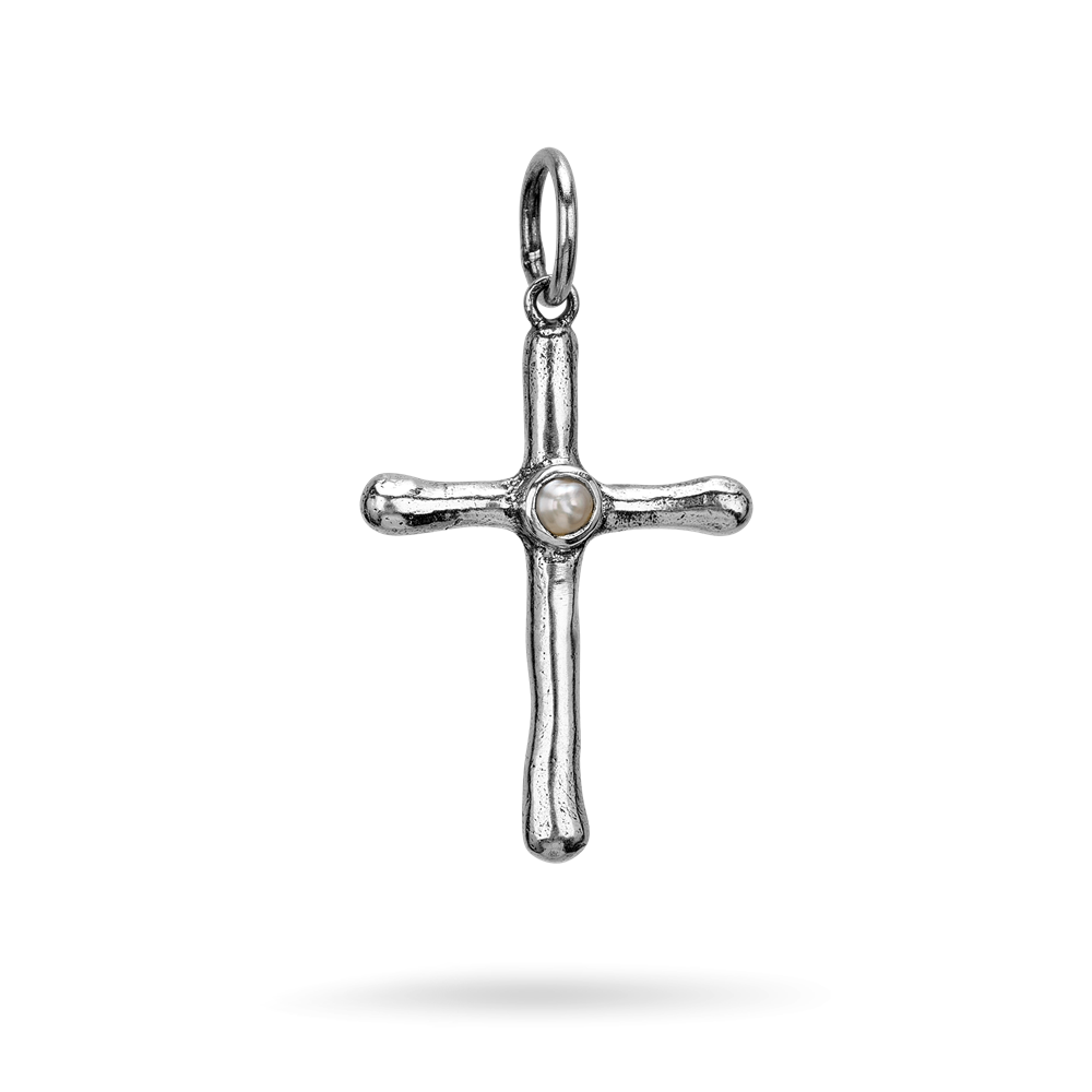 Poetic Cross with Pearl Pendant Sterling Silver Waxing Poetic