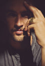 Dark Oxy Brass and Silver Square Ring on Male Model-4